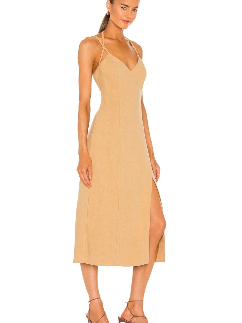 NWT L'Academie Renata Linen Midi Dress  - Color Natural Beige in Size Medium!
